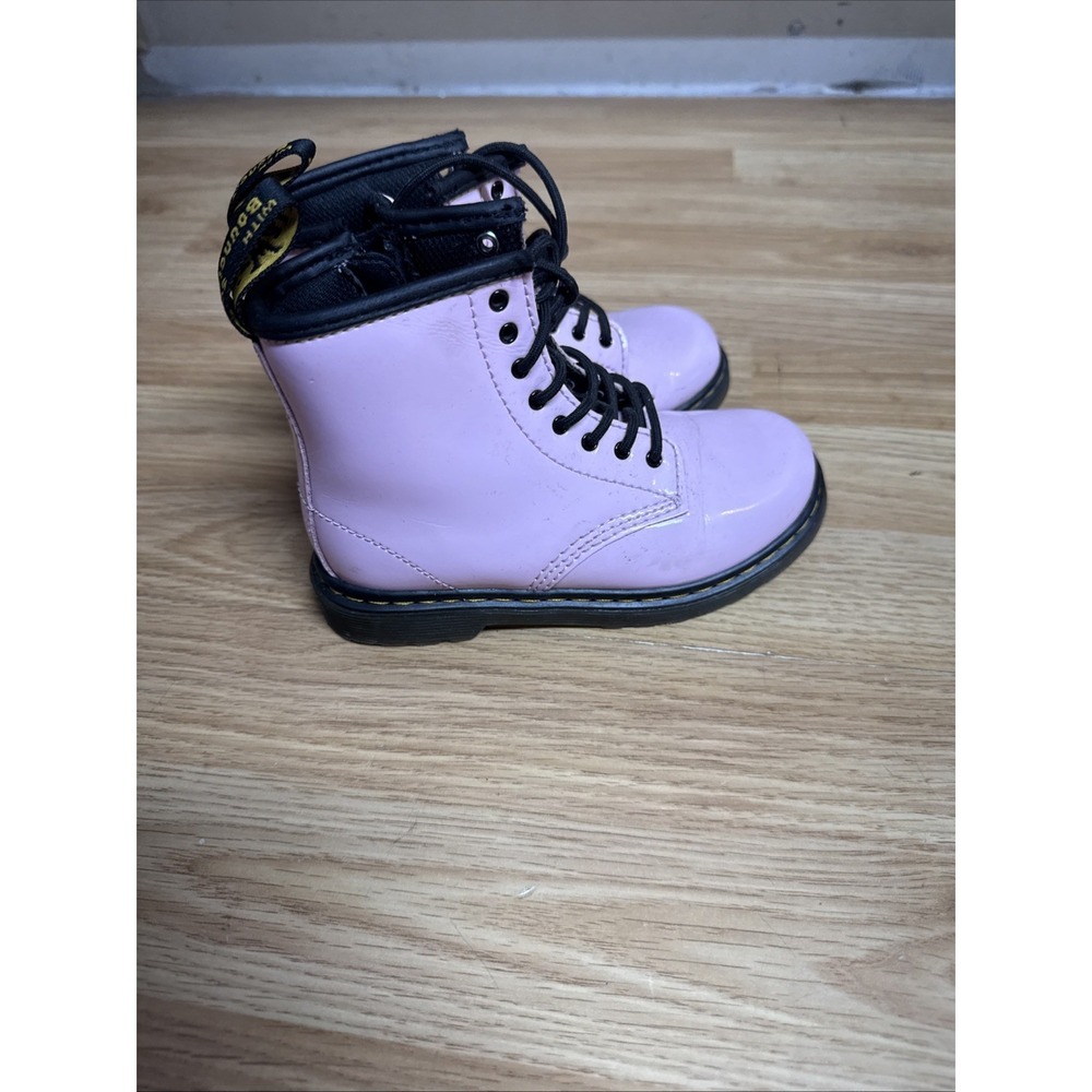 Dr. Martens 1460 T Combat Lace-Up Boots Pale Pink Patent Kids Toddler Size 10 - Picture 3 of 7